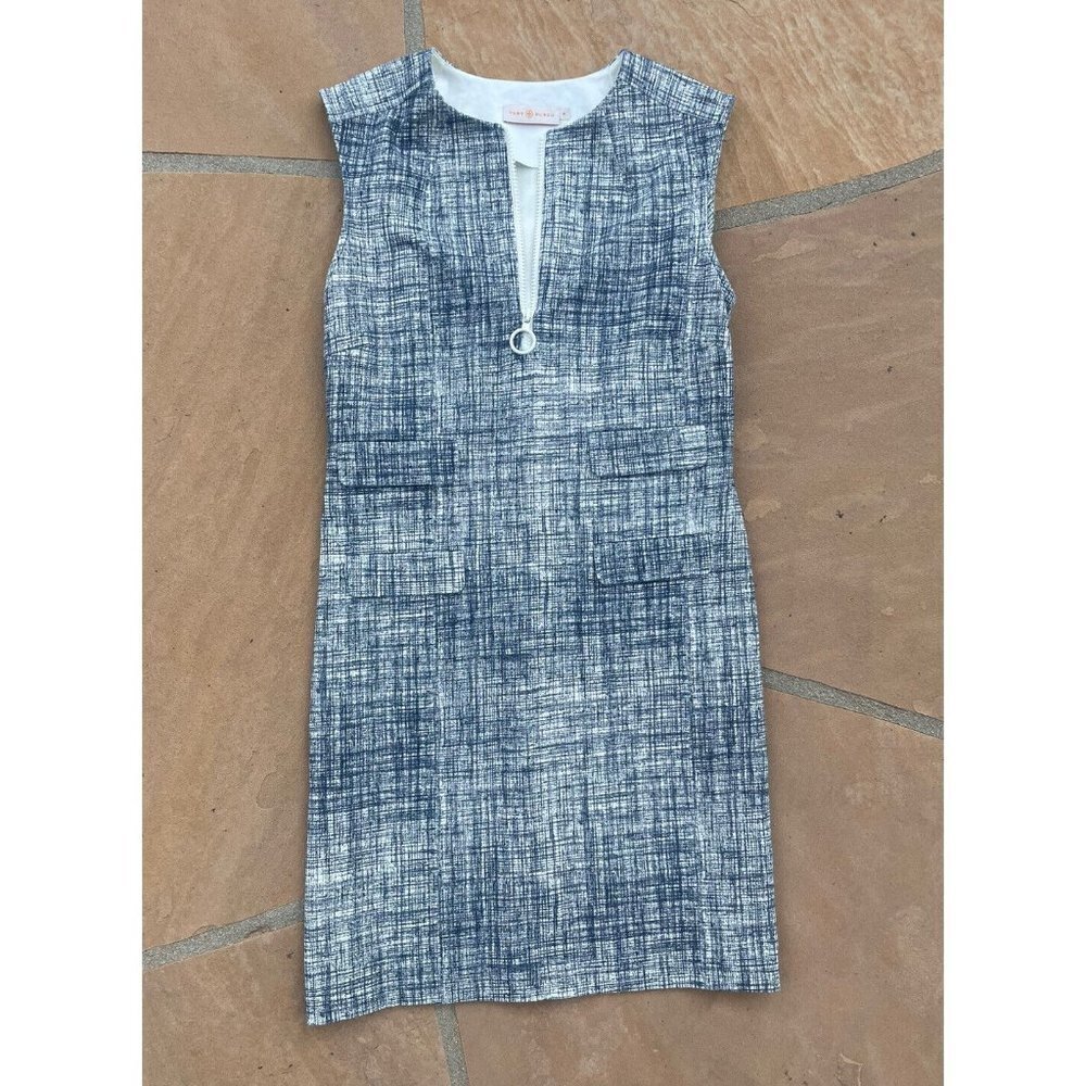 Tory Burch Blue and White Sleeveless Dress